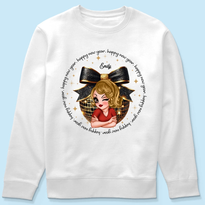 Happy New Year 2025 Black And Gold Glitter Disco Ball Personalized Shirt, New Year Gift For Yourself