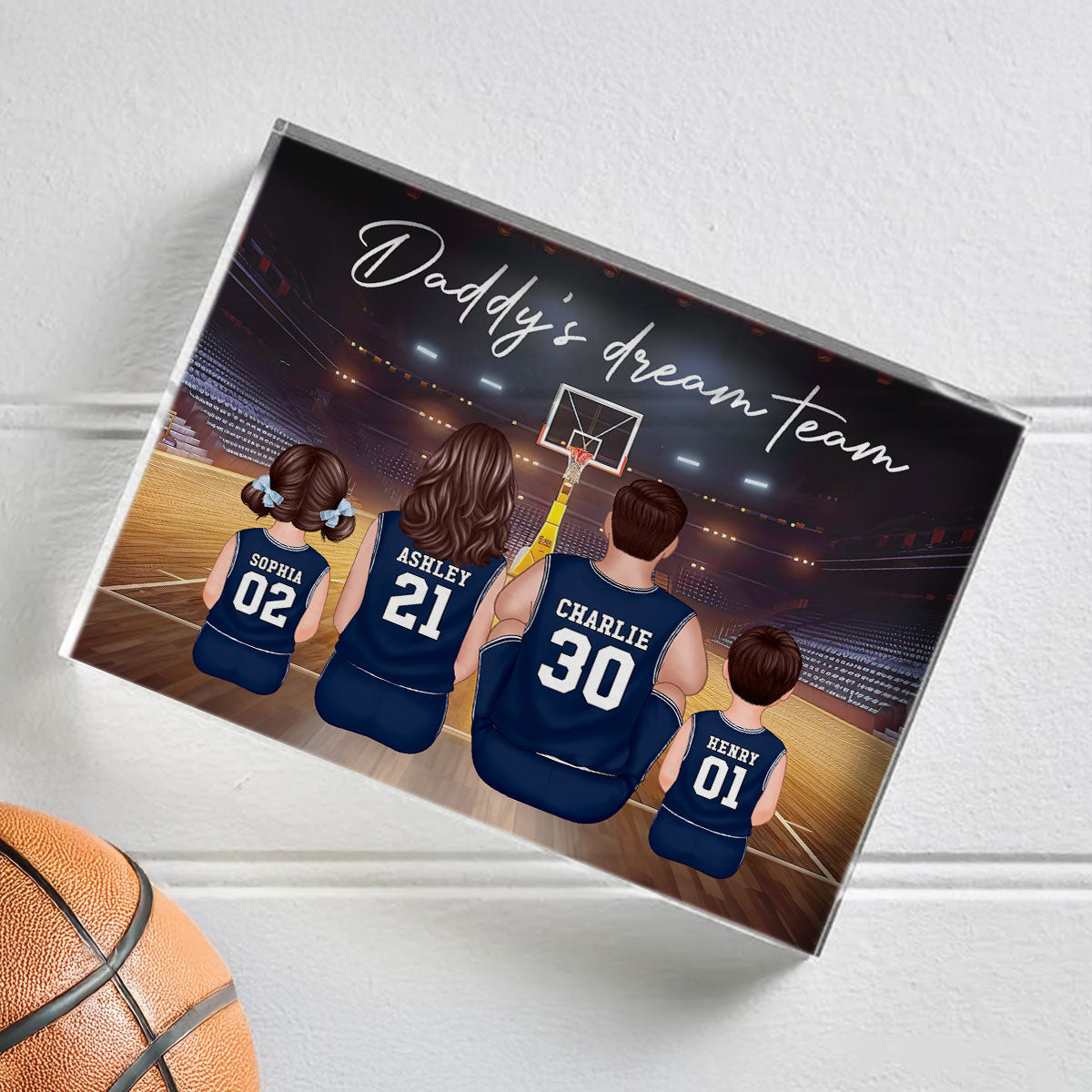 Daddy's Team Basketball Family Sitting Personalized Acrylic Block, Unique  Gift for Dad, Gift for Husband
