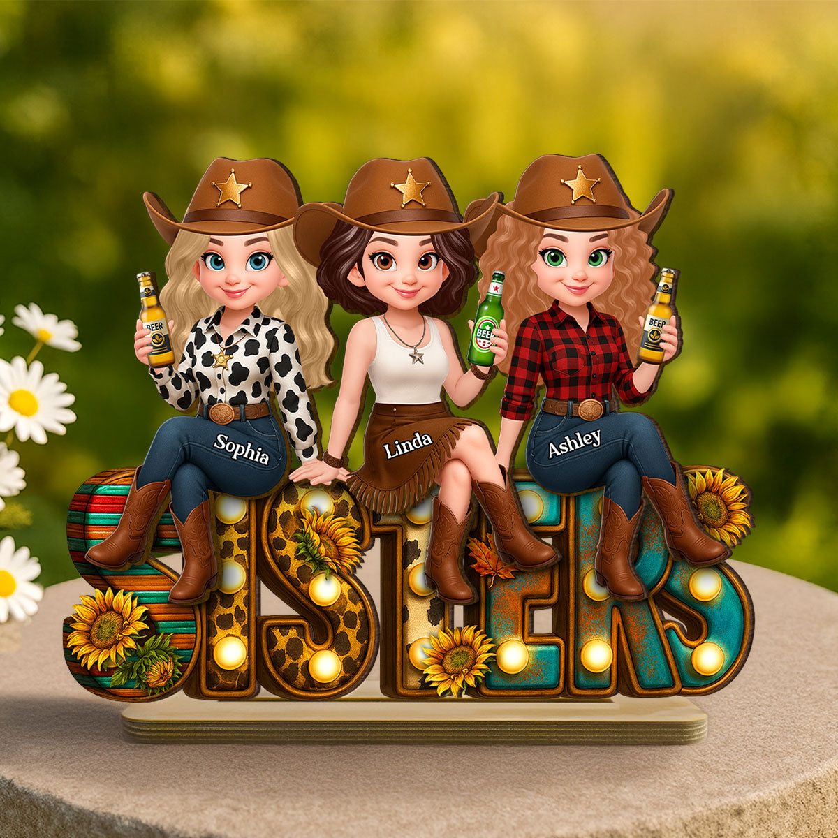 Leopard Marquee Western Besties Personalized Wooden Plaque - Fall Gift for Best Friends