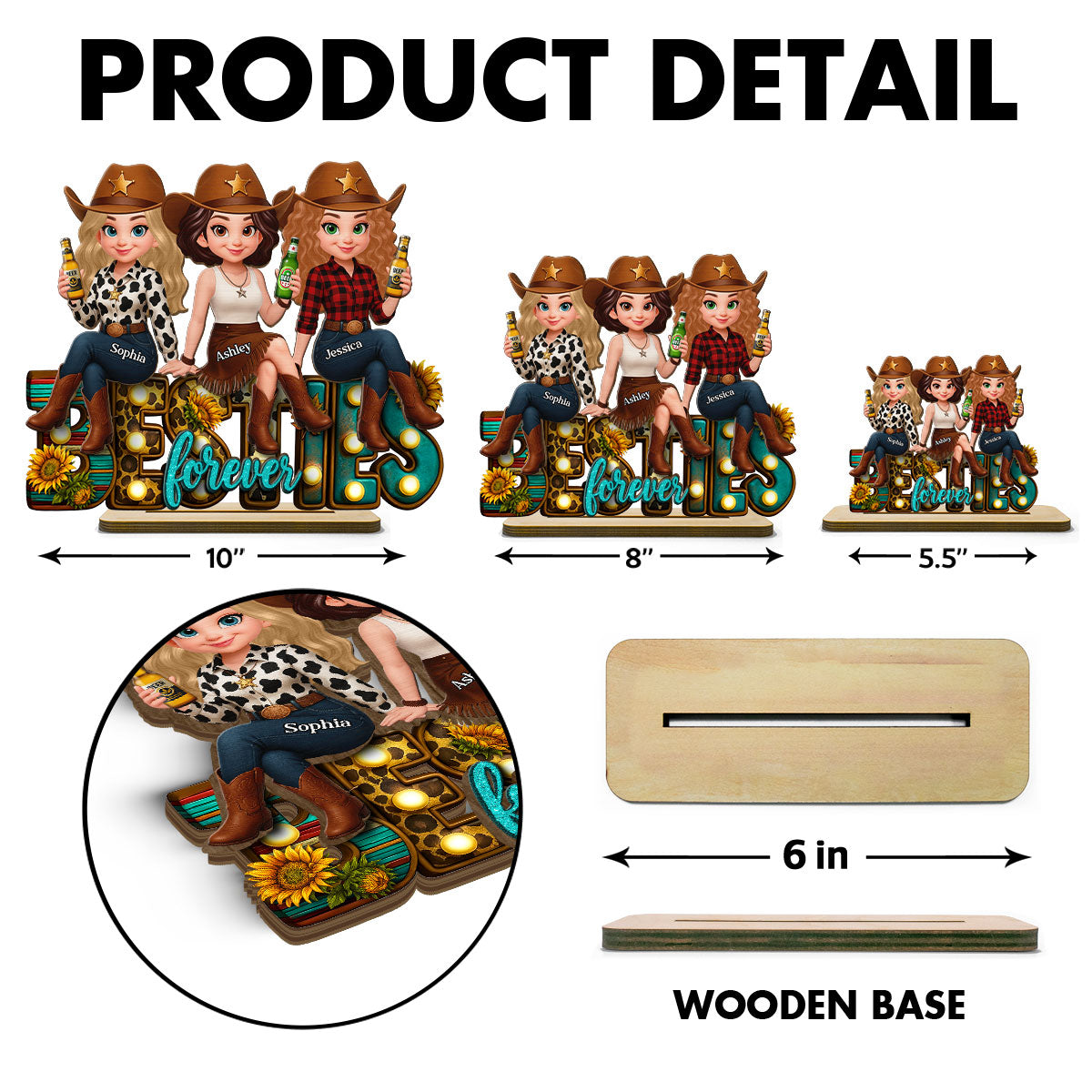 Western Fall Vibe Besties Personalized Standing Wooden Plaque, Fall Gift for Best Friends
