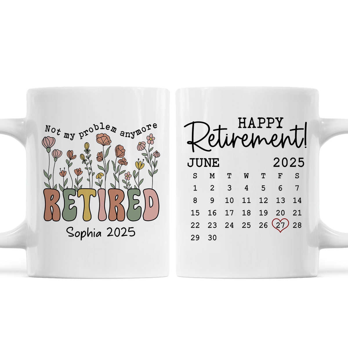 Not My Problem Anymore Retirement Gift Calendar Keepsake Personalized Mug, Farewell Good Luck Gift Coworker, Teacher, Nurse