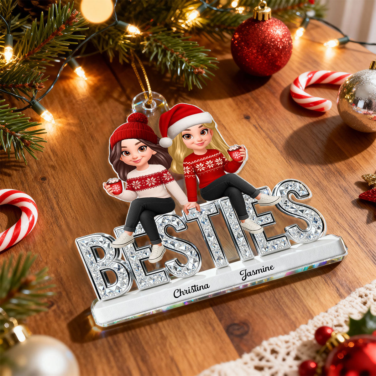 [BUY 2 GET 1 FREE] 3D Shinning Effect Besties Christmas - Personalized Acrylic Ornament - Gift For Best Friends