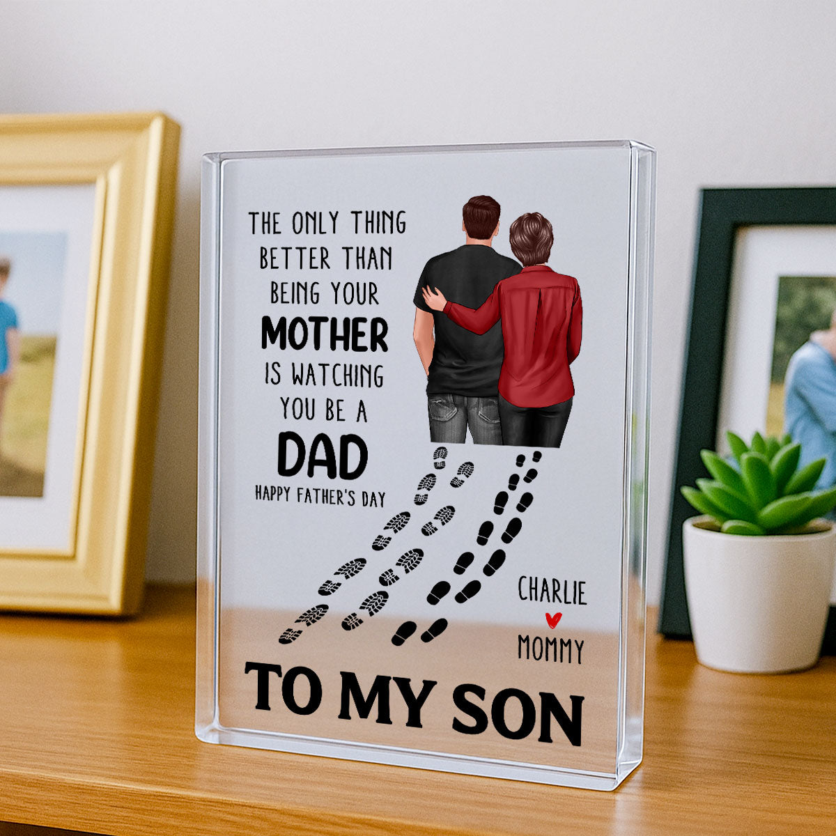 To My Son From Mom Dad Footprints Personalized Acrylic Block,  gift