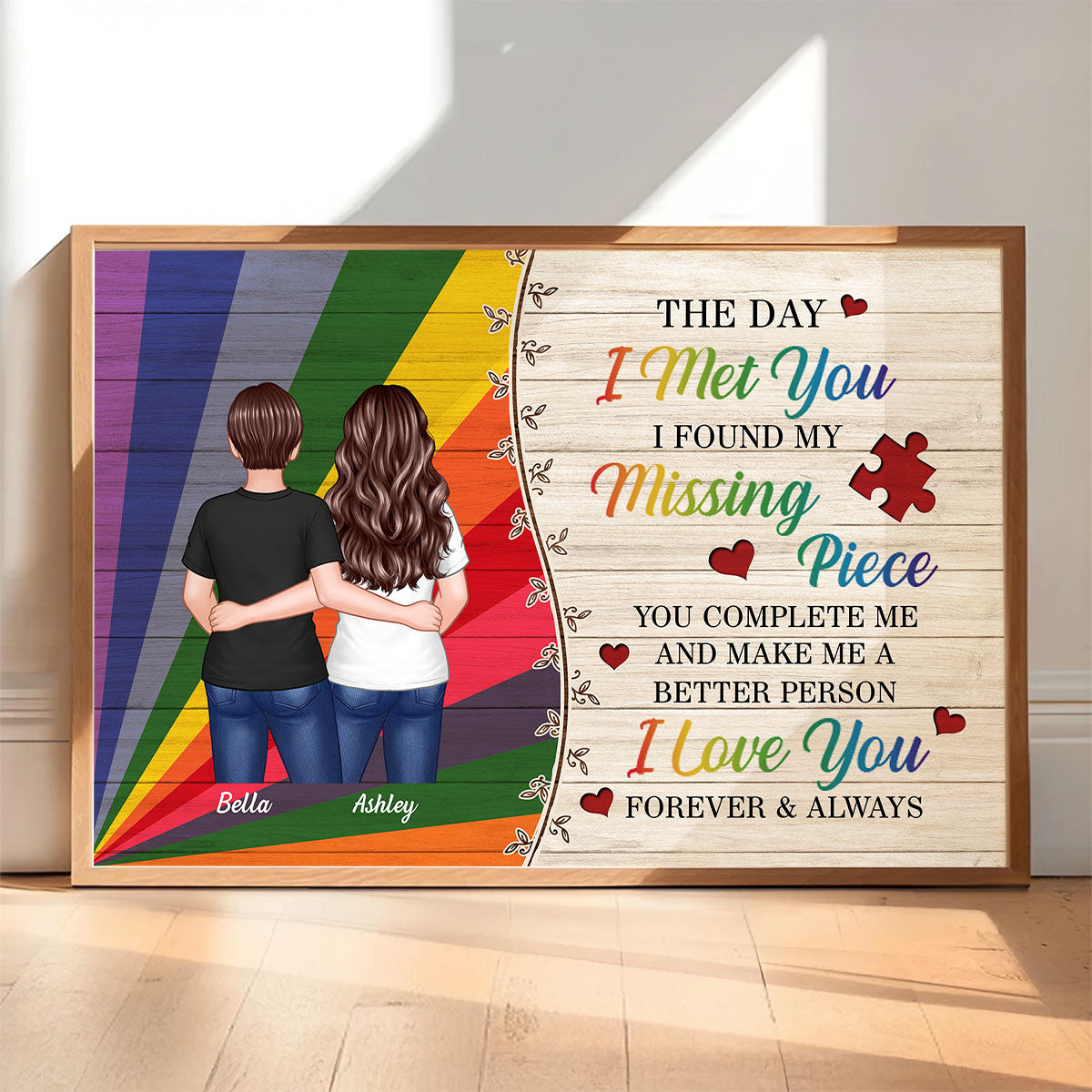 The Day I Met You LGBTQ Couple Hugging Standing Personalized Poster, Pride Month Gift