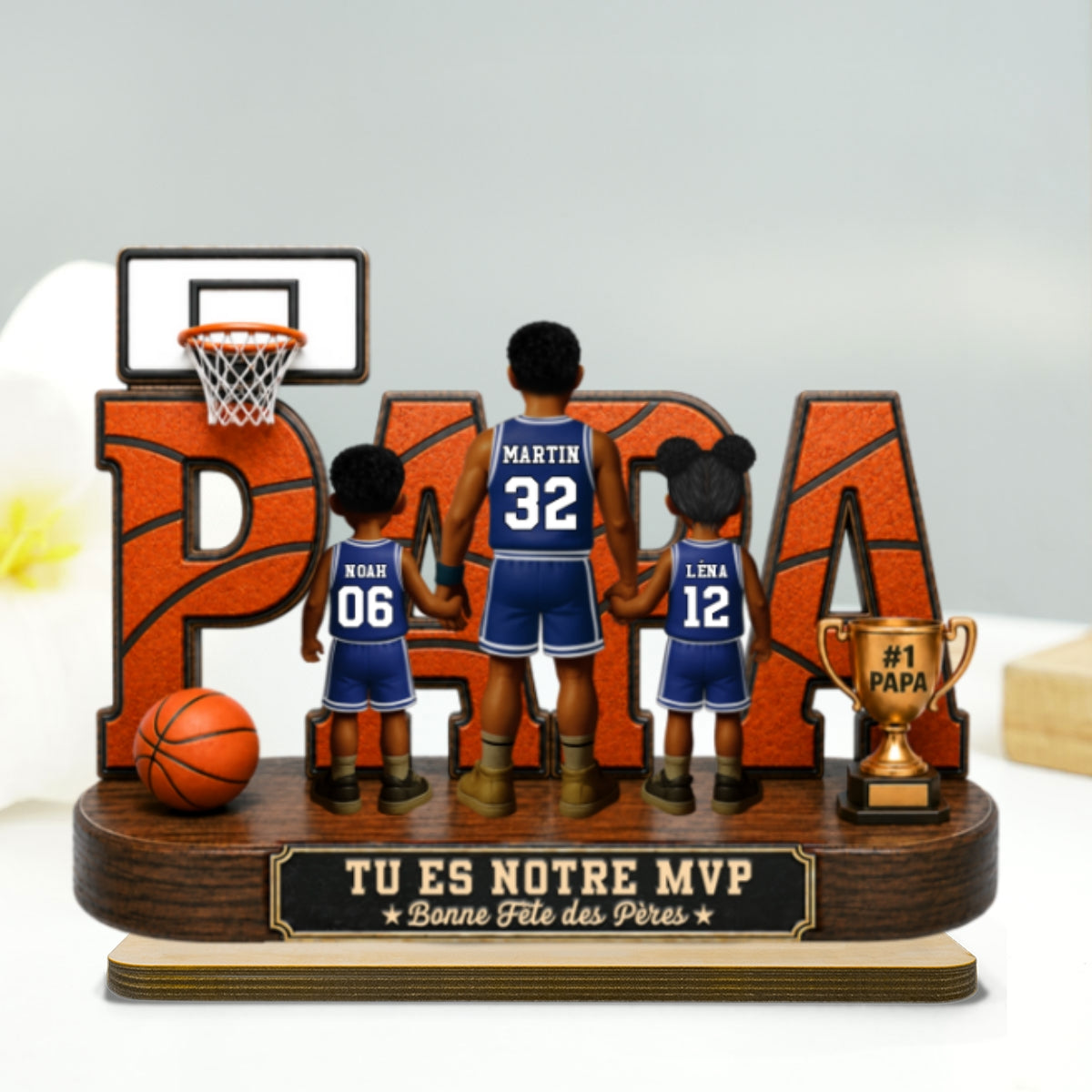 Papa basketteur lgendaire - Tu es notre MVP - Plaque personnalise en bois 2 couches - Cadeau de Fte des Pres pour papa, mari et fans de basketball