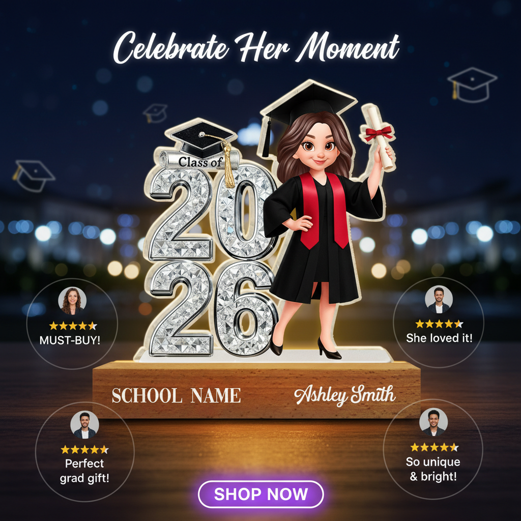 Class Of 2026 2027 Shiny Effect 2D Flat - Personalized Acrylic Block LED Night Light - Graduation Gift For Graduates, Daughter