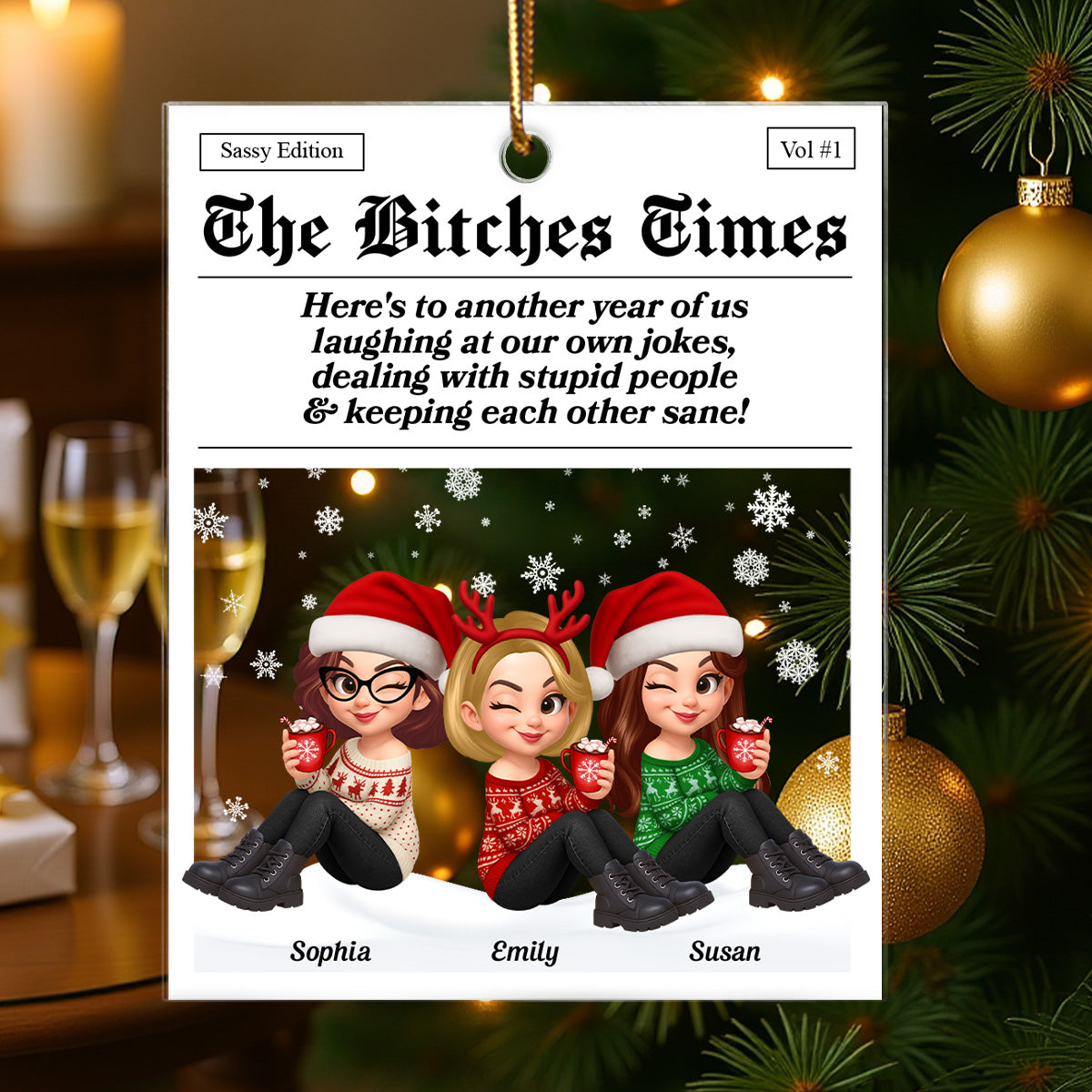 Funny Christmas Besties Magazine Edition - Personalized Acrylic Ornament - Gift For Best Friends