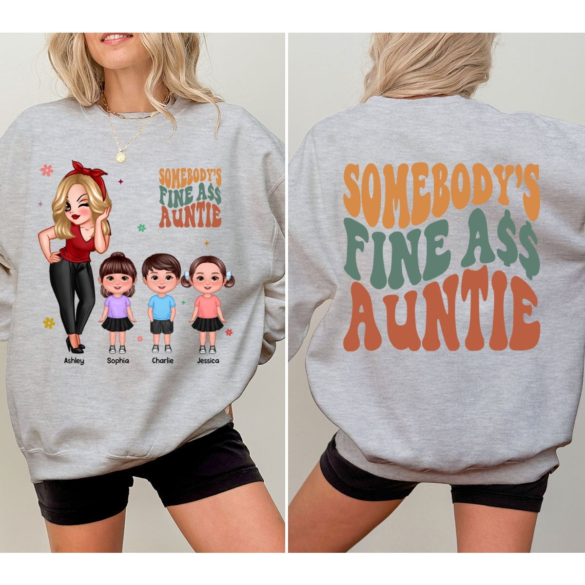 Somebody‘s Fine Grandma Mom Auntie Pretty Woman With Grandkids Personalized Double Sided Sweatshirt