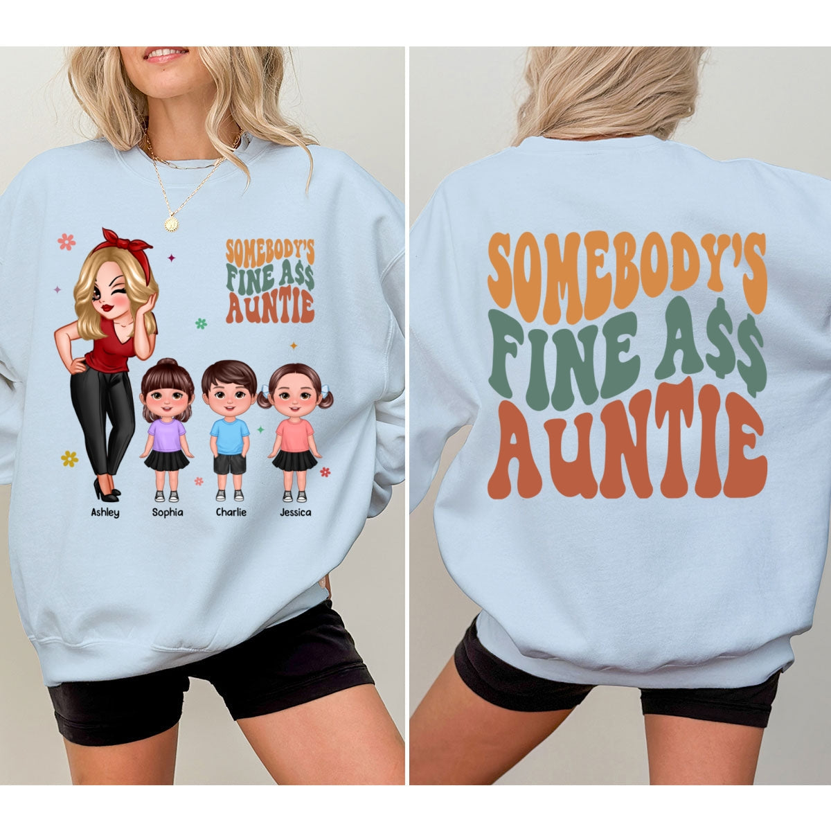 Somebody‘s Fine Grandma Mom Auntie Pretty Woman With Grandkids Personalized Double Sided Sweatshirt