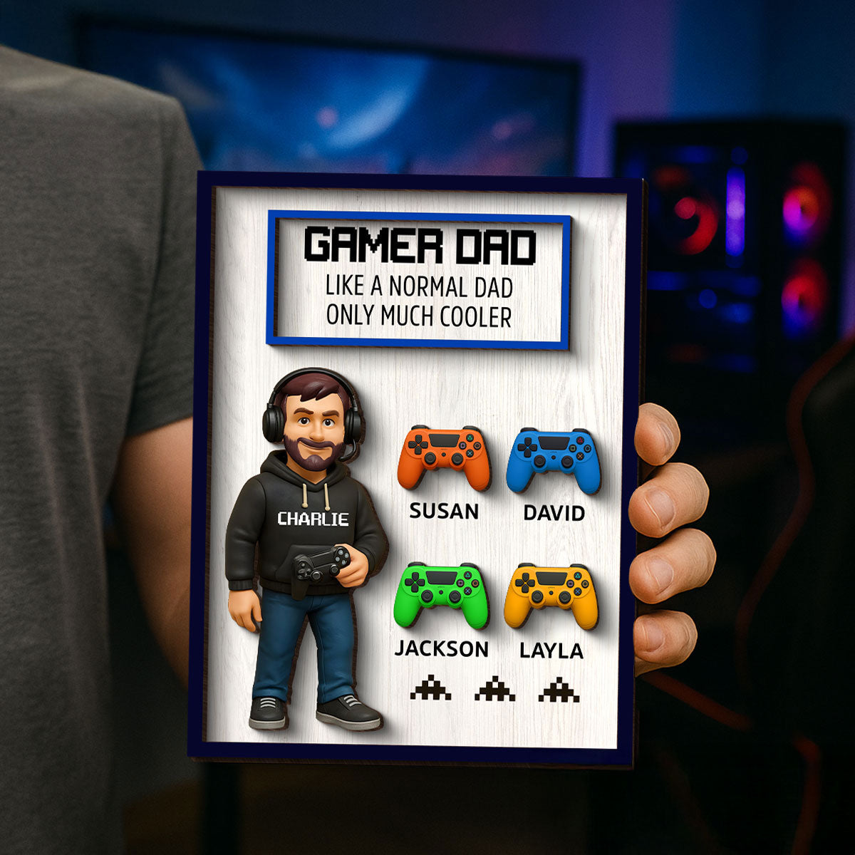 Gamer Dad Much Cooler Personalized 2-Layered Wooden Plaque,  Gift for Gamer Dads