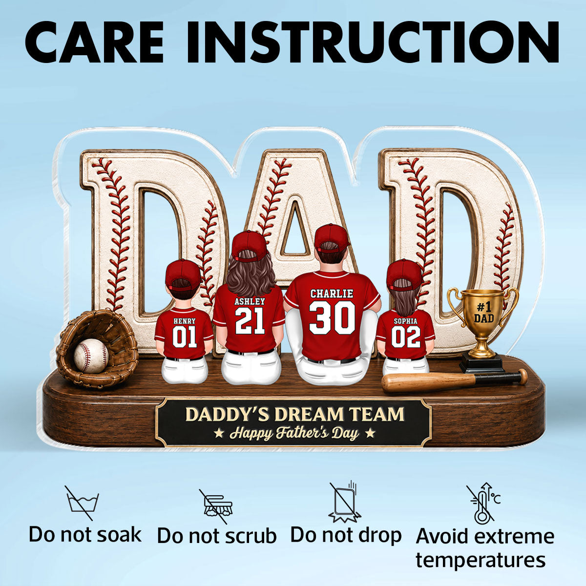 Baseball Daddy's Dream Team - Personalized Acrylic Block Plaque -  Gift For Dad, Husband, Baseball Fans