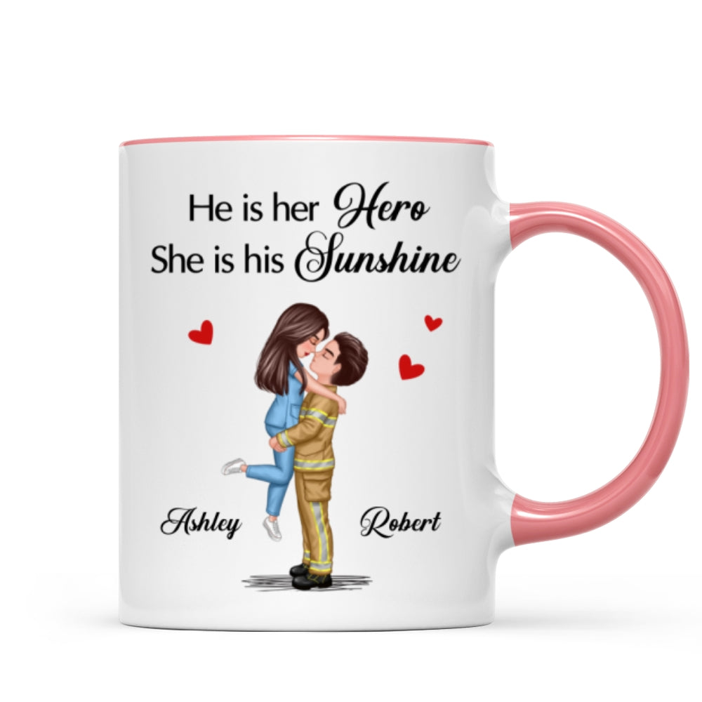 Her Hero His Sunshine Couple Valentine‘s Day Gifts by Occupation Gift For Her Gift For Him Firefighter, Nurse, Police Officer Personalized Mug