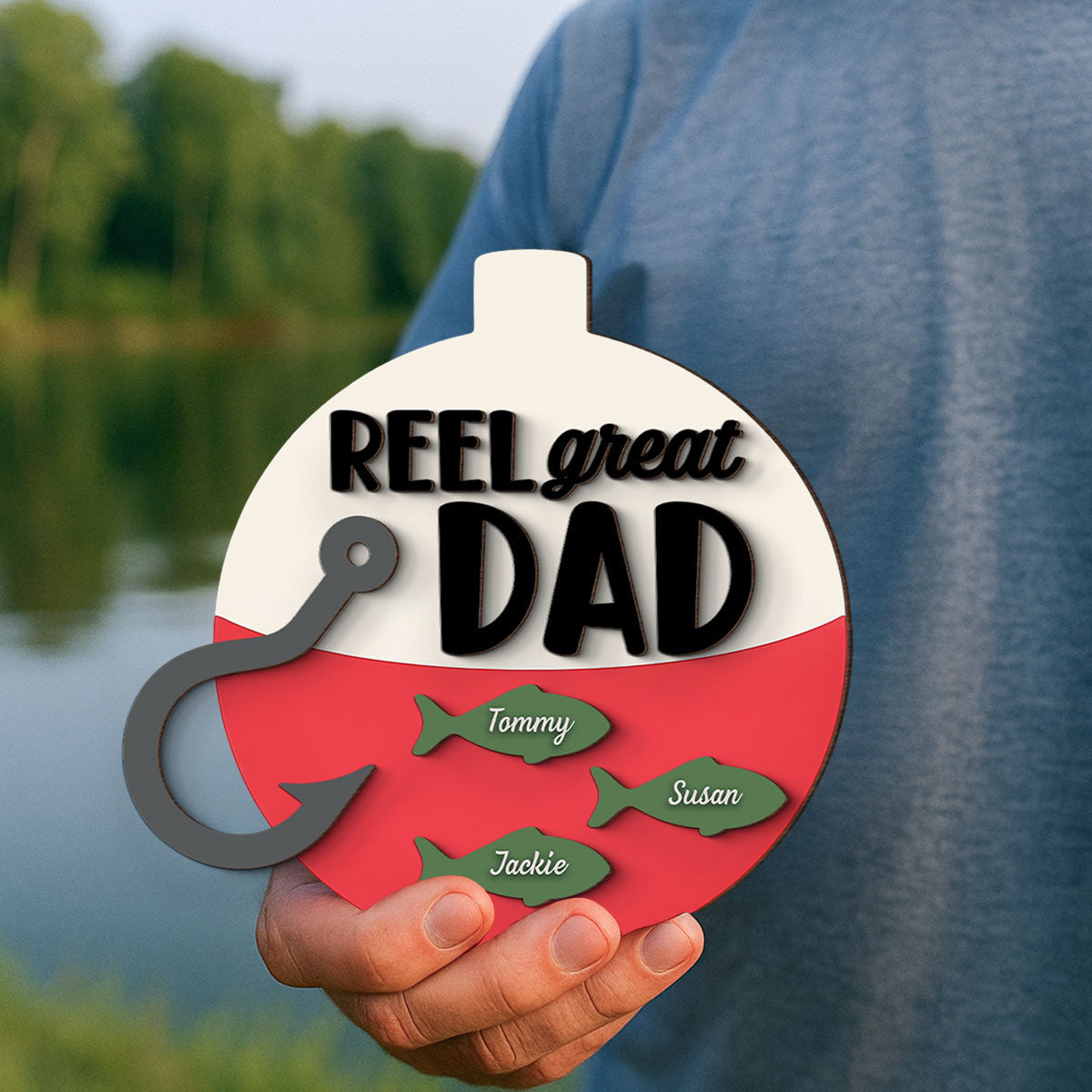 Reel Great Dad Grandpa Personalizd 2-Layer Standing Wooden Plaque,  gift for Fishing Dad Grandpa