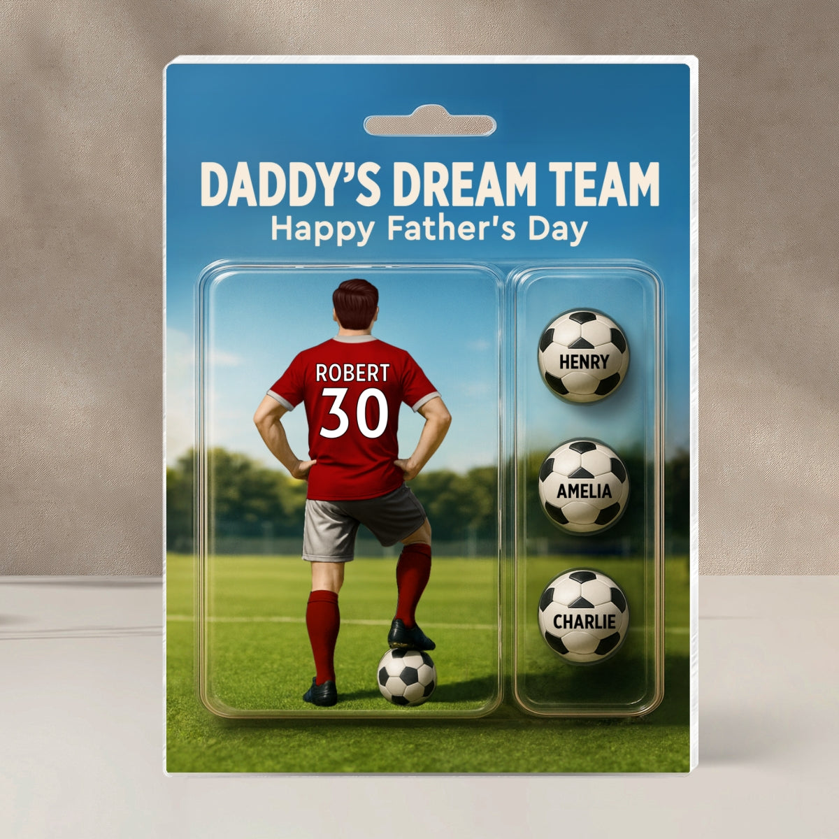 Daddy's Dream Team Soccer With Kids' Names Custom Figure Personalized Acrylic Block Plaque, Perfect  Gift for Him, for Husband, for Dad, for Soccer Lover