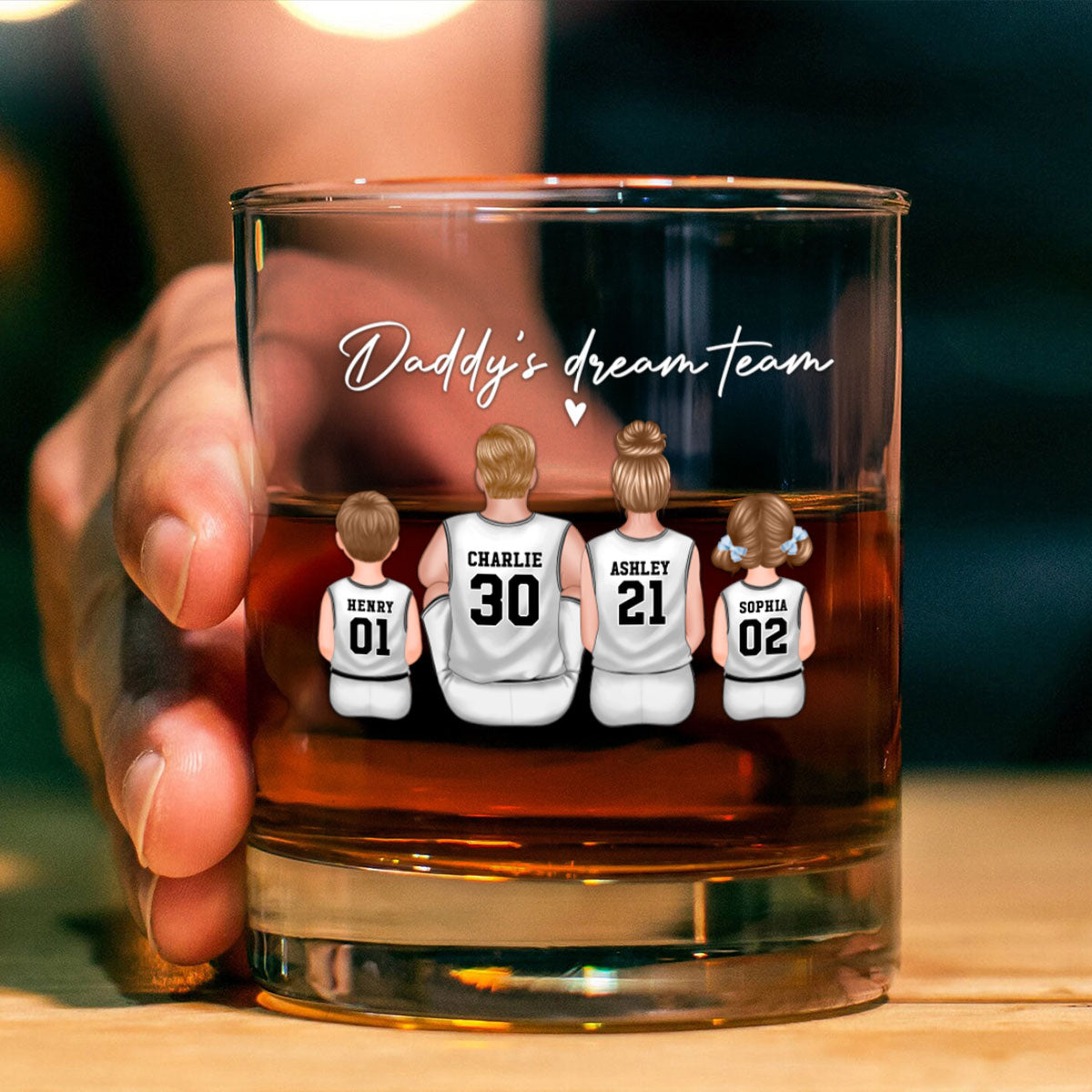 Basketball Daddy's Dream Team - Personalized Whiskey Glass - Gift for Basketball Dads