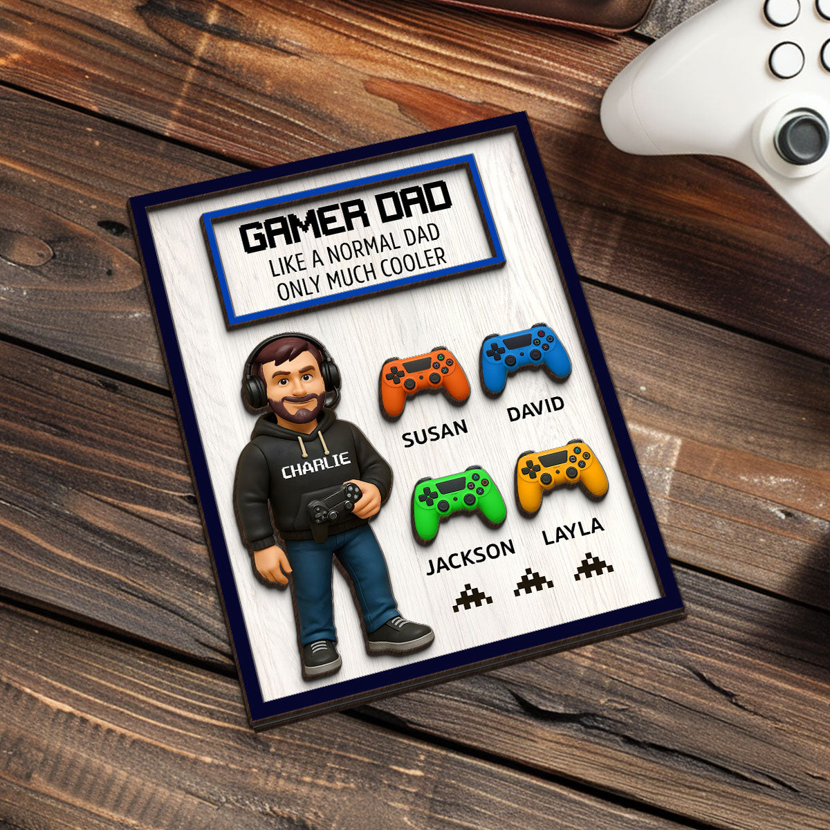 Gamer Dad Much Cooler Personalized 2-Layered Wooden Plaque,  Gift for Gamer Dads