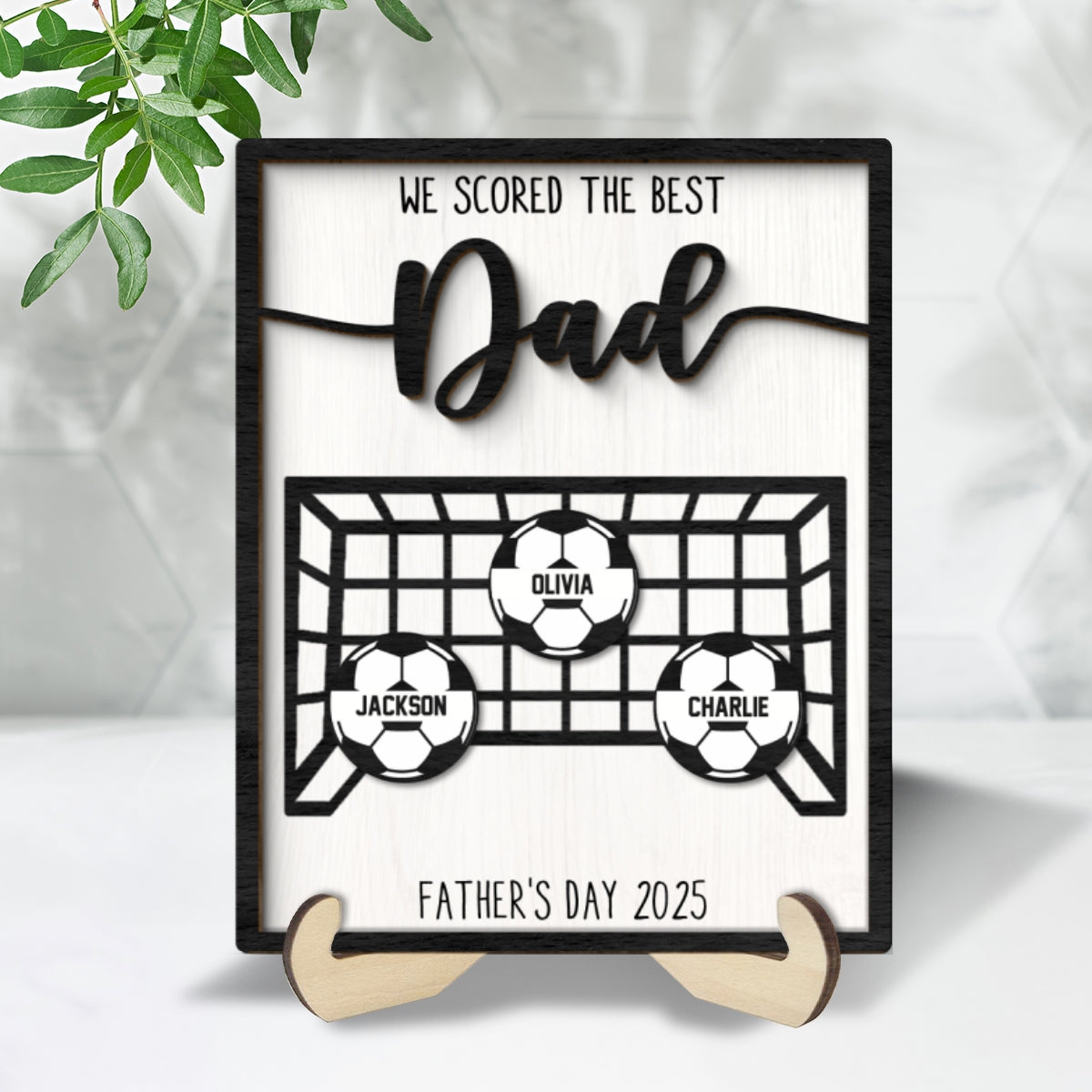 We Scored the Best Dad Personalized 2-Layered Wooden Plaque,  Gift for Soccer Dad