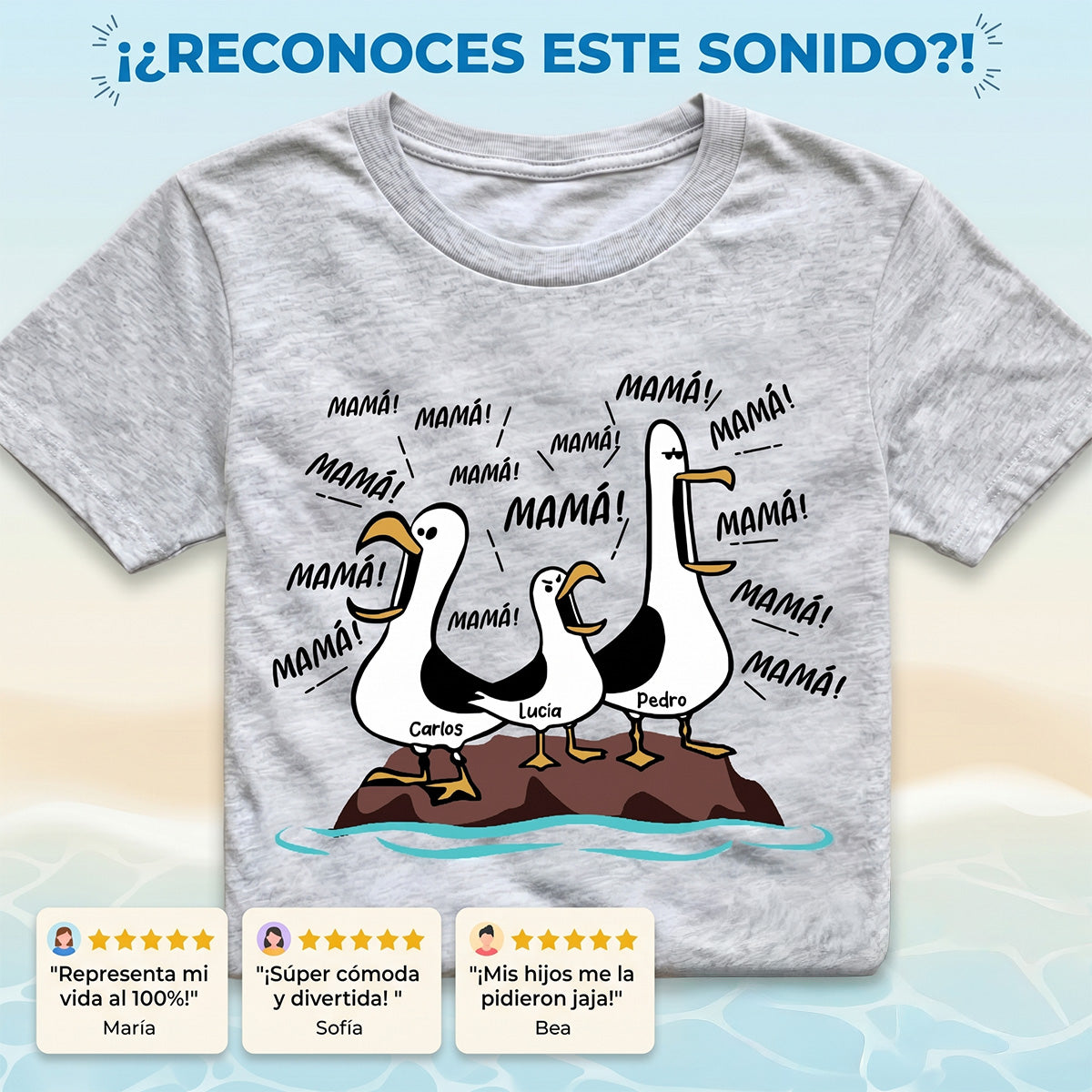 Gaviota Mam Mam Mam - Camiseta Personalizada - Regalo Divertido del Da de la Madre para Mam