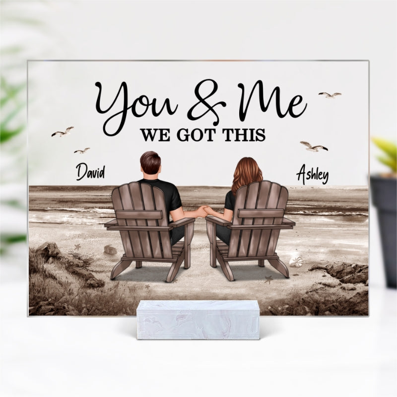 Retro Vintage Back View Couple Sitting Beach Landscape Personalized Acrylic Plaque