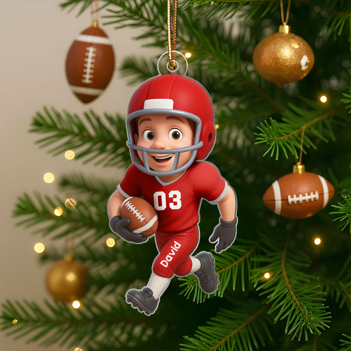 Football Player Personalized 2D Flat Acrylic Ornament, Christmas Gift for Son, Grandson
