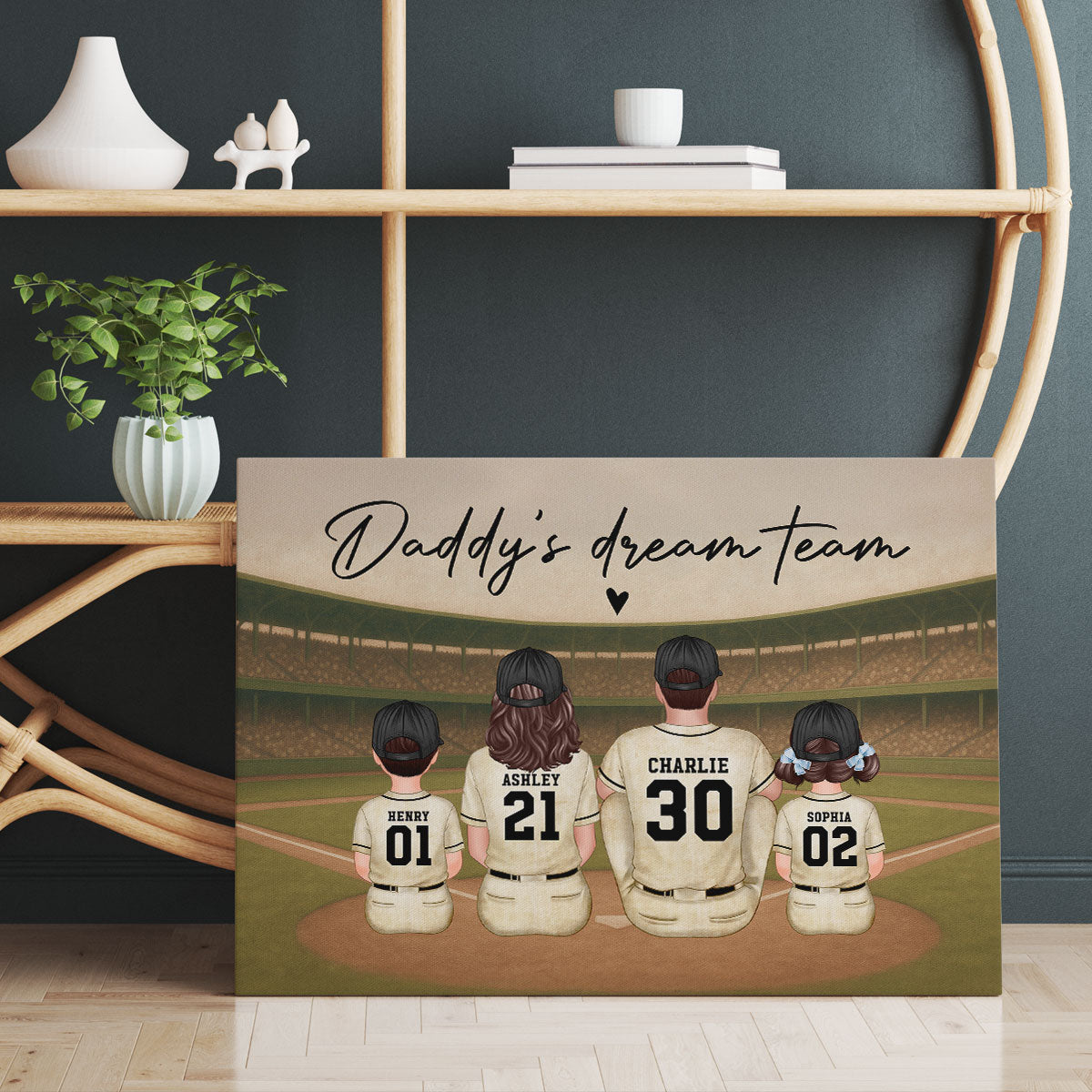 Retro Vintage Baseball Daddy's Dream Team Personalized Wrapped Canvas| Heartfelt Birthday Gift For Dad