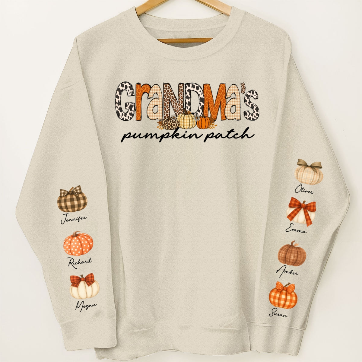 Grandma's Little Pumpkins Leopard Fall Pattern Personalized Sweatshirt, Fall Clothes Cozy Vibe for Grandma Mama Gigi Nana