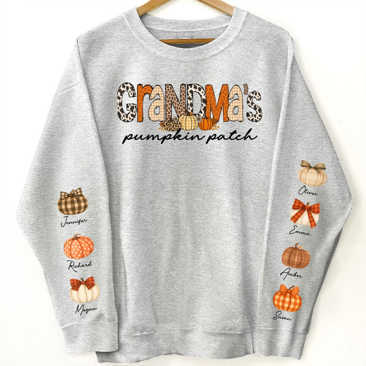 Grandma's Little Pumpkins Leopard Fall Pattern Personalized Sweatshirt, Fall Clothes Cozy Vibe for Grandma Mama Gigi Nana