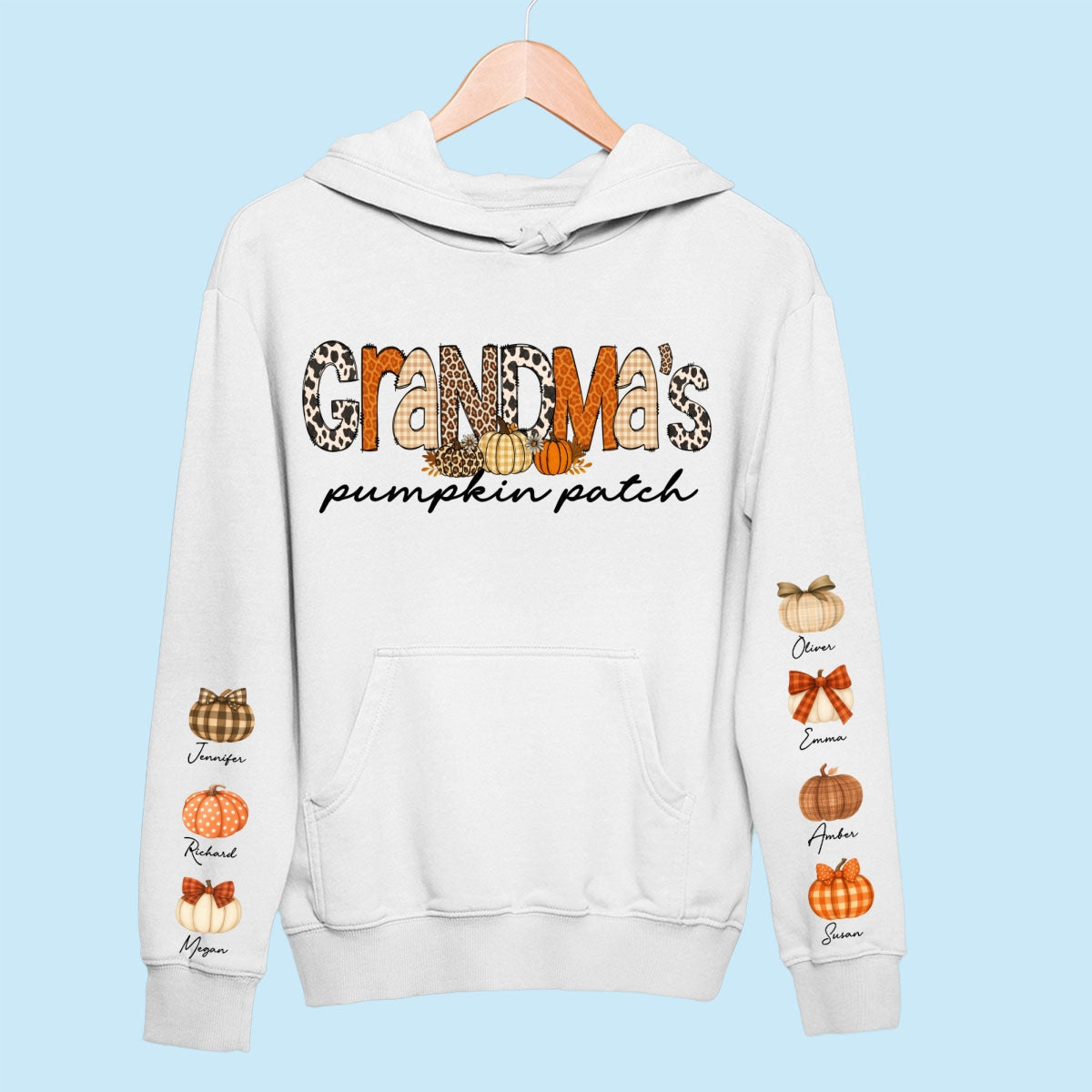 Grandma's Little Pumpkins Leopard Fall Pattern Personalized Sweatshirt, Fall Clothes Cozy Vibe for Grandma Mama Gigi Nana