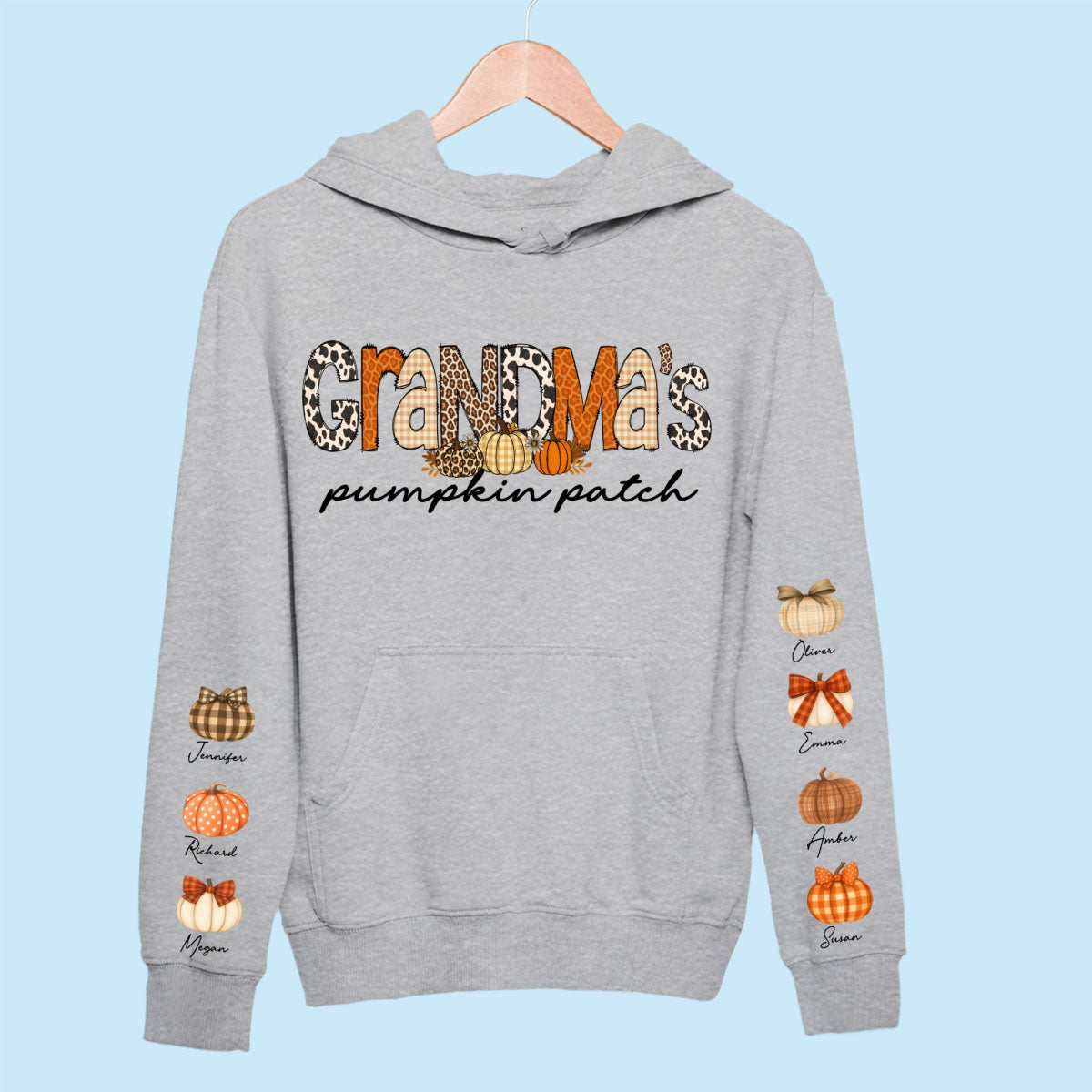 Grandma's Little Pumpkins Leopard Fall Pattern Personalized Sweatshirt, Fall Clothes Cozy Vibe for Grandma Mama Gigi Nana