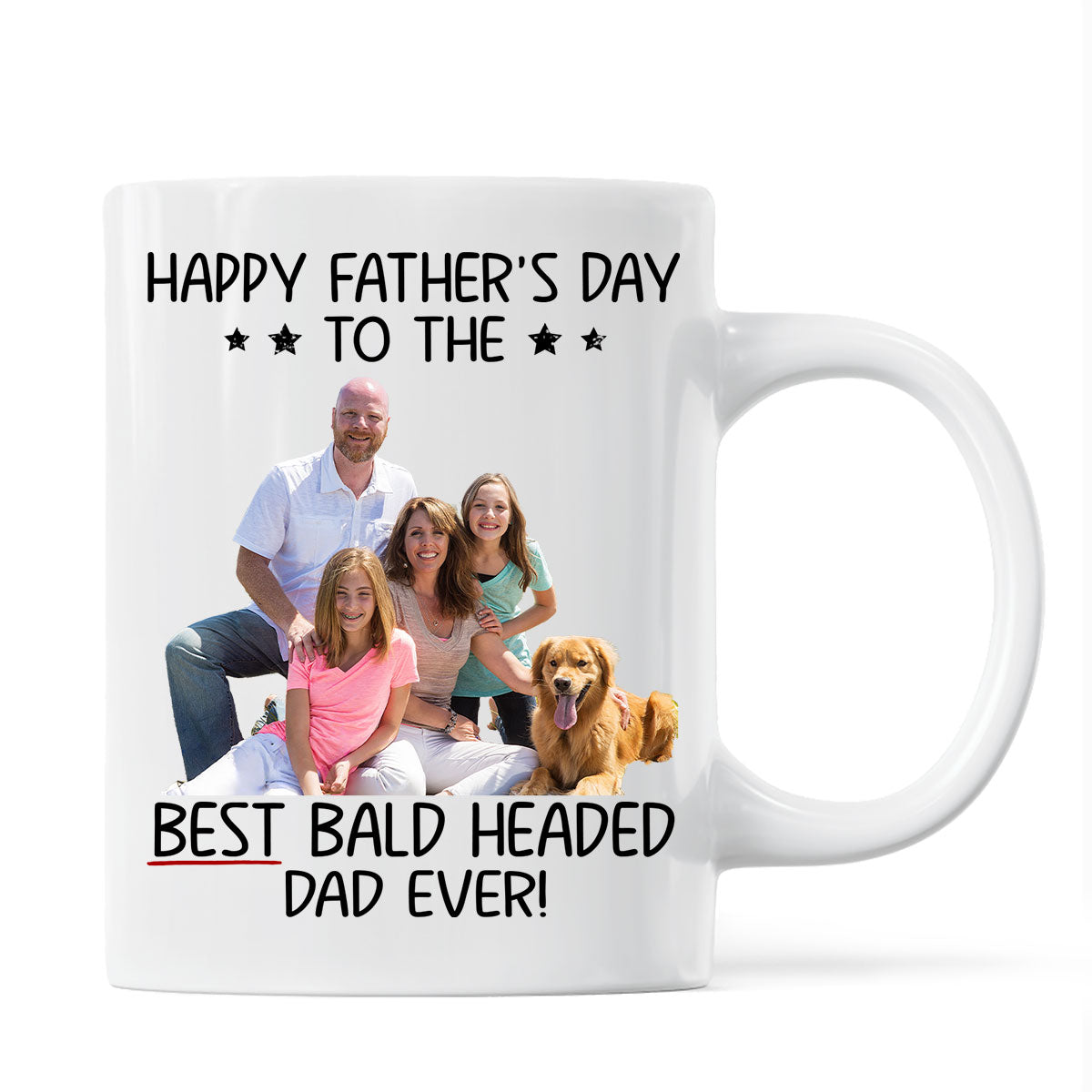 Behind Spoiled Daughter Is Bald Headed Father Photo Inserted Funny Father‘s Day Gift For Dad Personalized Mug