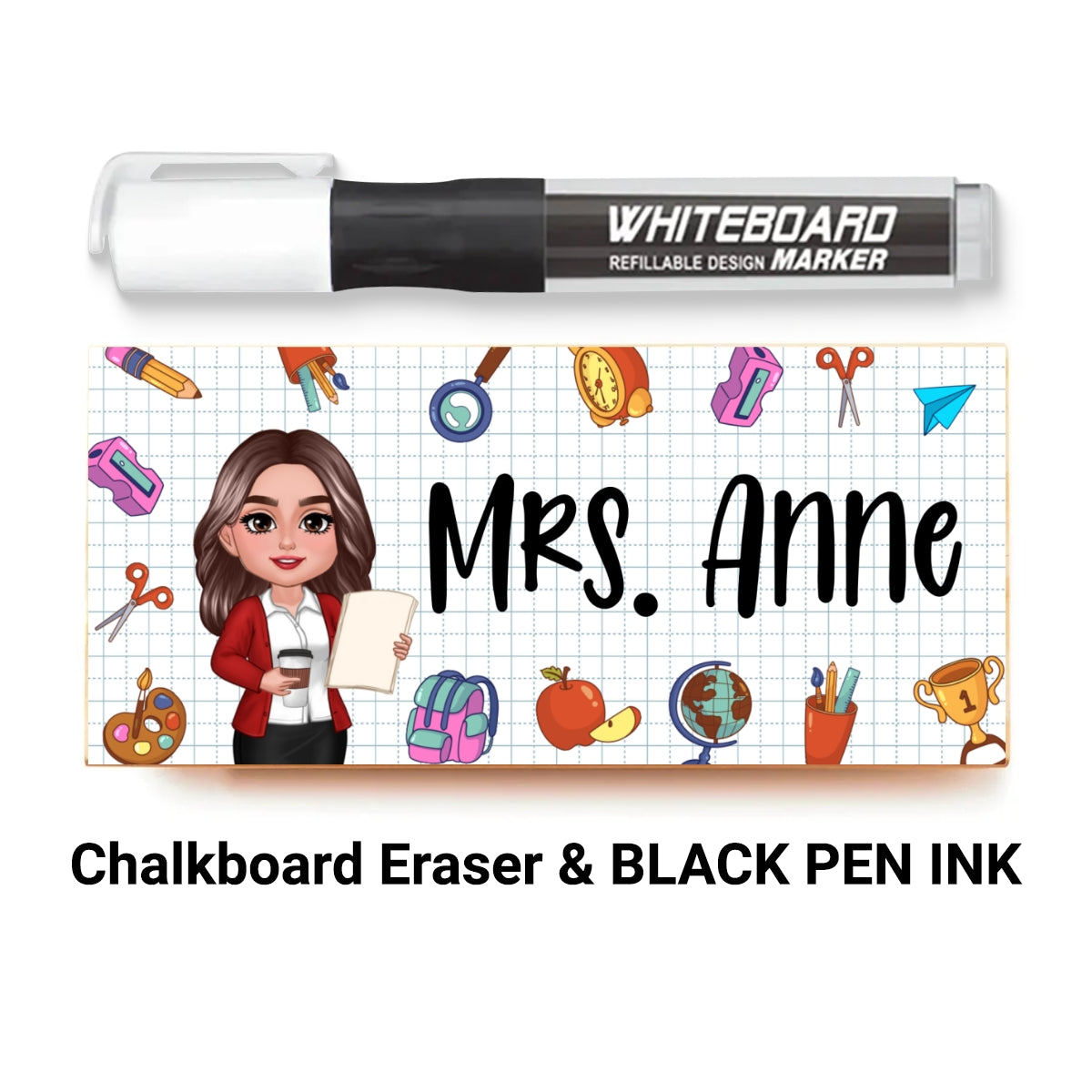Teacher School Things Personalized Chalkboard/Whiteboard Eraser with Marker, Teacher Appreciation Gift, Back To School Gift
