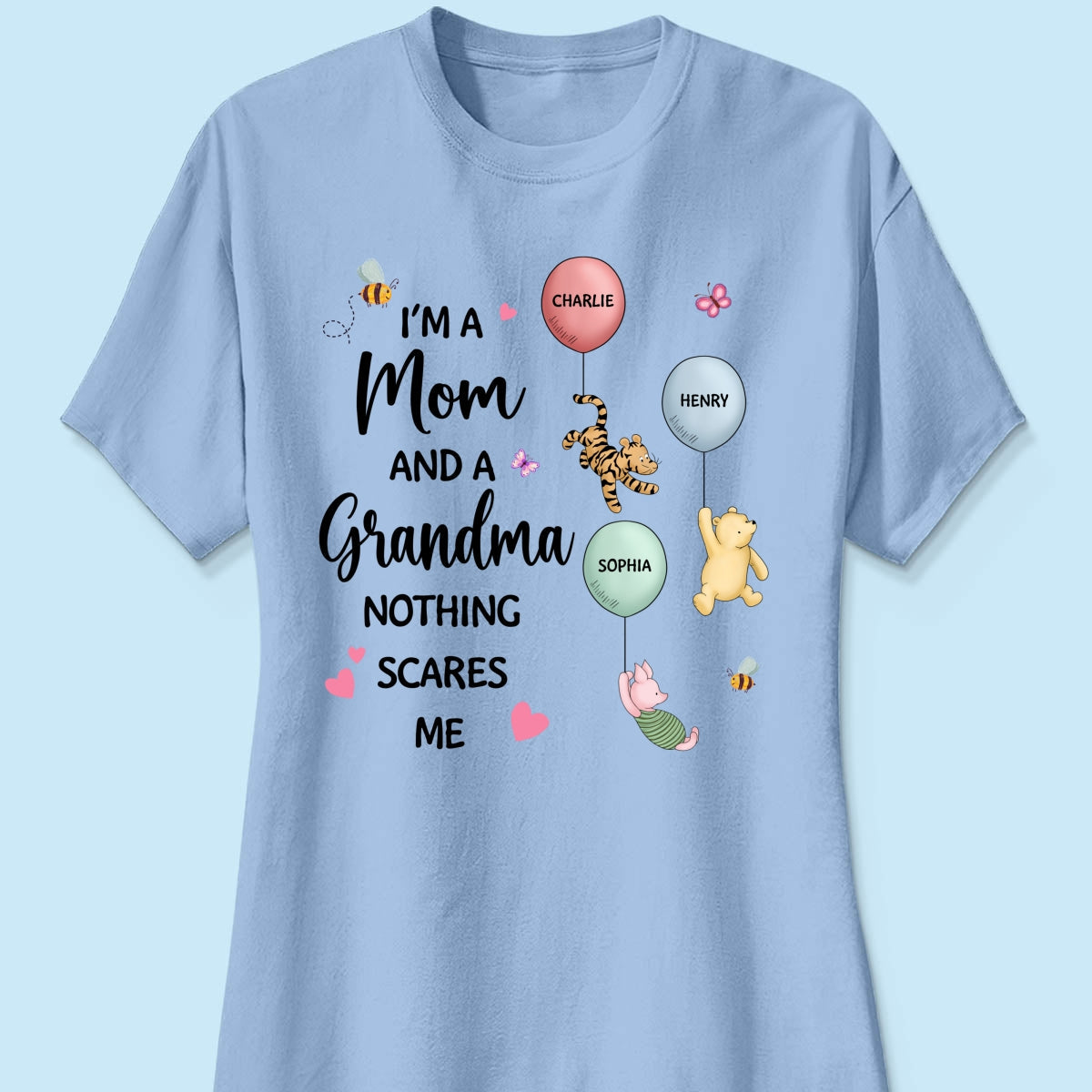 Nothing Scares Me I‘m A Mom And A Grandma Cute Characters Personalized Shirt