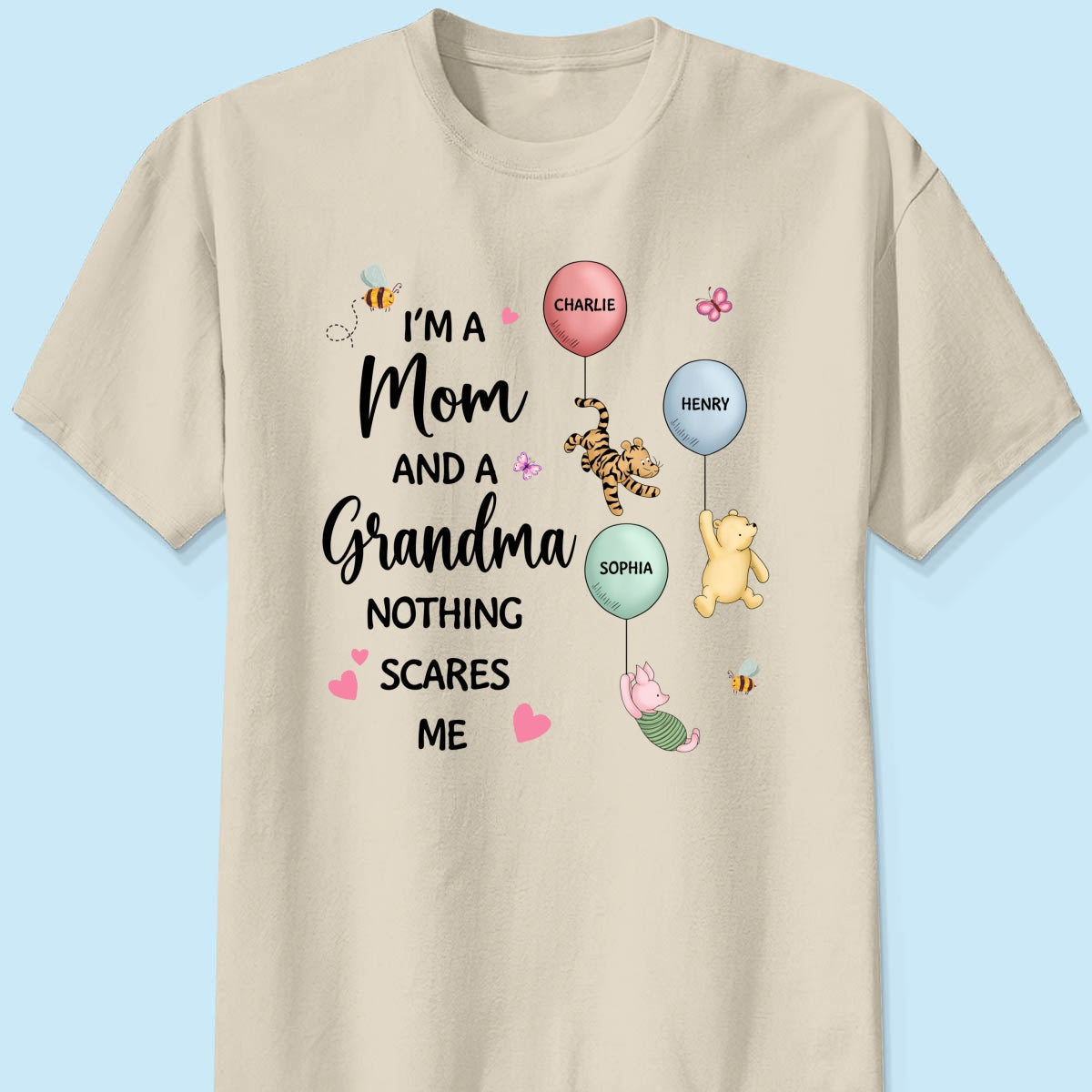 Nothing Scares Me I‘m A Mom And A Grandma Cute Characters Personalized Shirt
