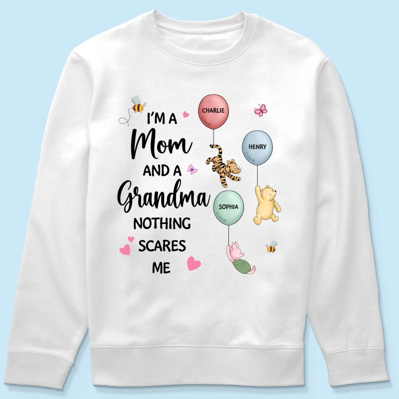 Nothing Scares Me I‘m A Mom And A Grandma Cute Characters Personalized Shirt