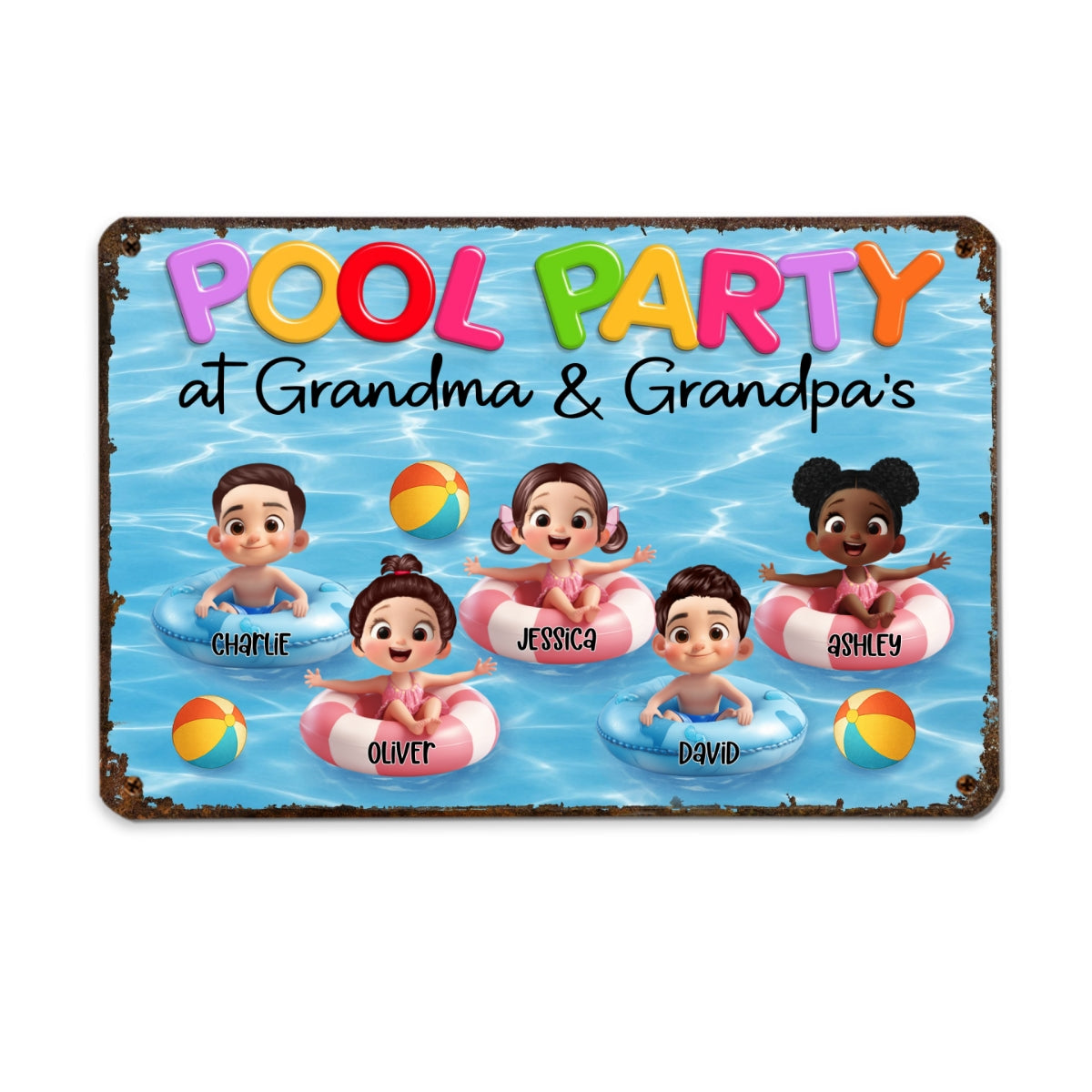 Pool Party At Grandma Grandpa Personalized Metal Sign