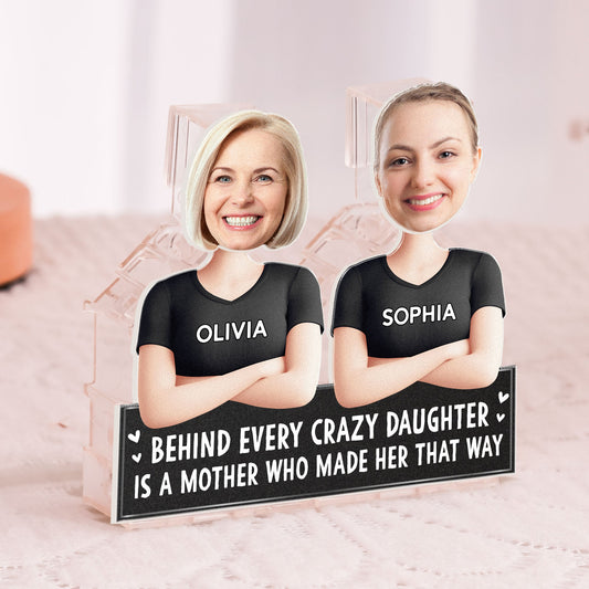 Father's Day Gifts, Behind Every Crazy Daughter - Personalized Photo Shaking Head Acrylic Standee