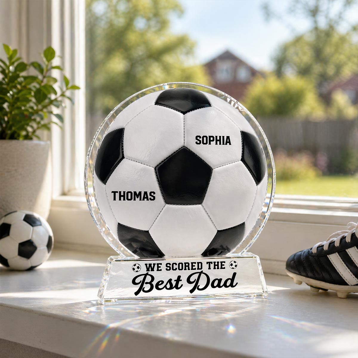 We Scored The Best Dad - Personalized Acrylic Block Plaque -  Gift For Soccer Dad