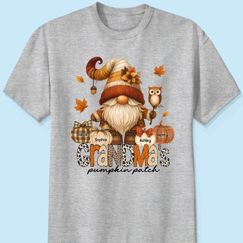 Grandma's Pumpkin Patch Cute Fall Gnome Personalized Sweatshirt, Cozy Fall Shirt for Grandma, Mom