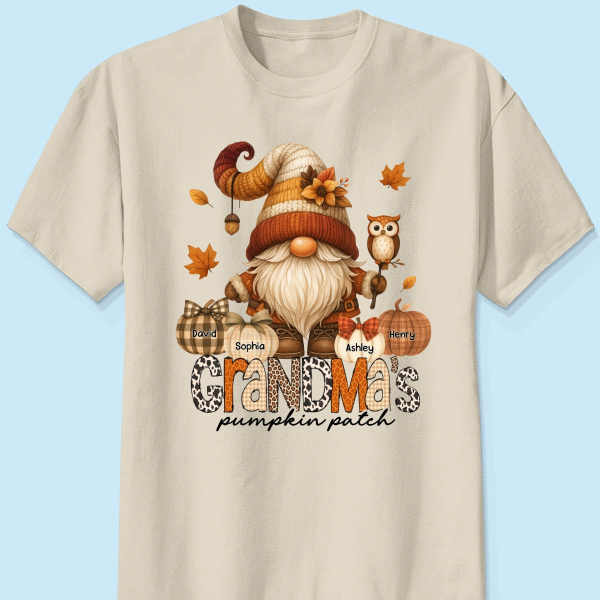 Grandma's Pumpkin Patch Cute Fall Gnome Personalized Sweatshirt, Cozy Fall Shirt for Grandma, Mom
