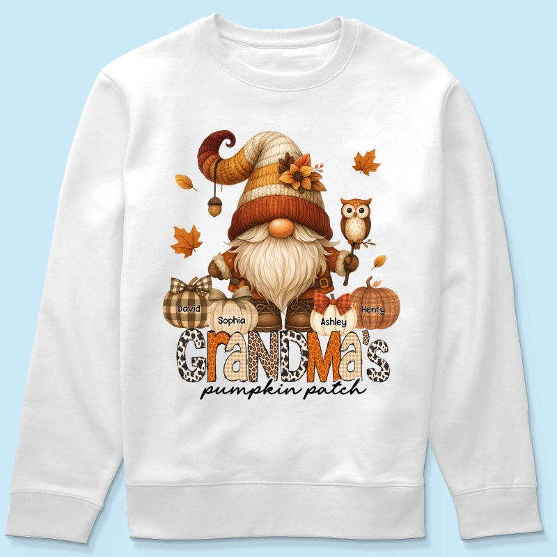 Grandma's Pumpkin Patch Cute Fall Gnome Personalized Sweatshirt, Cozy Fall Shirt for Grandma, Mom