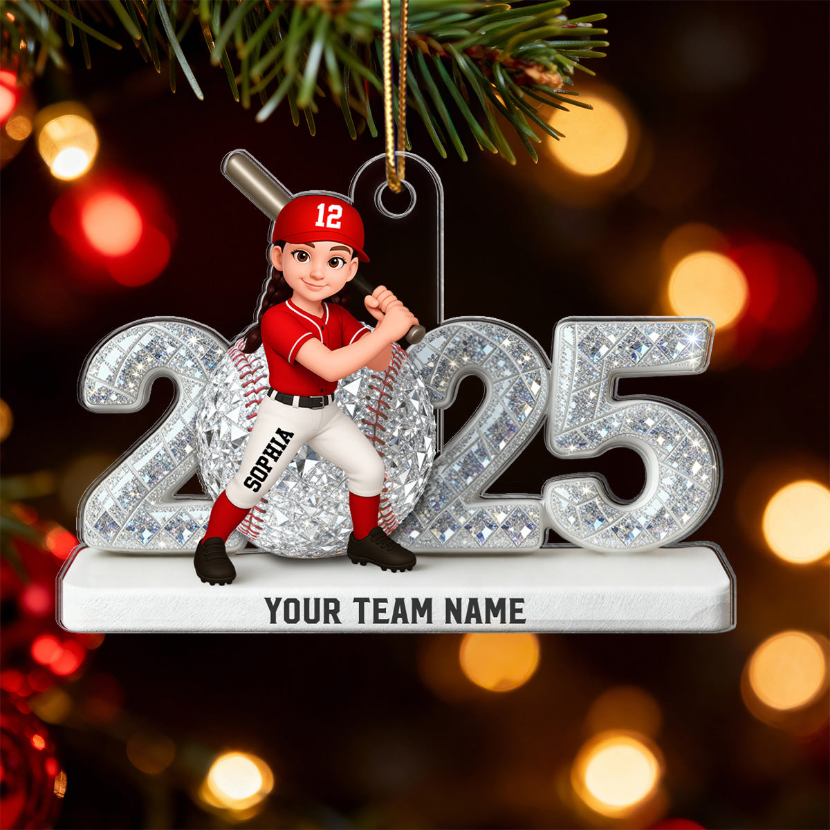 3D Shining Effect Christmas Baseball Player - Personalized Acrylic Ornament - Christmas Gift For Baseball Players