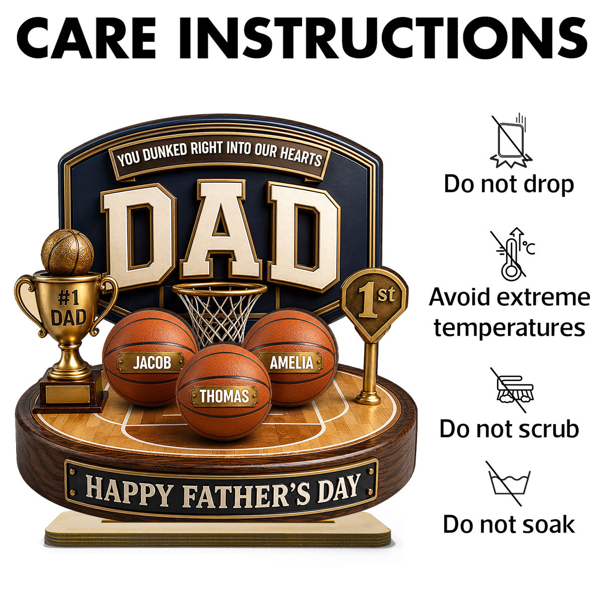 Basketball Trophy You Dunked Right Into Our Hearts - Personalized 2-Layered Wooden Plaque -  Gift For Dad, Husband