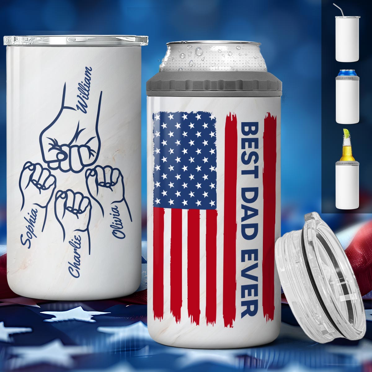 Nation Flag Best Dad Grandpa Ever Fist Bump Gift For All American Dad Personalized 4 In 1 Can Cooler