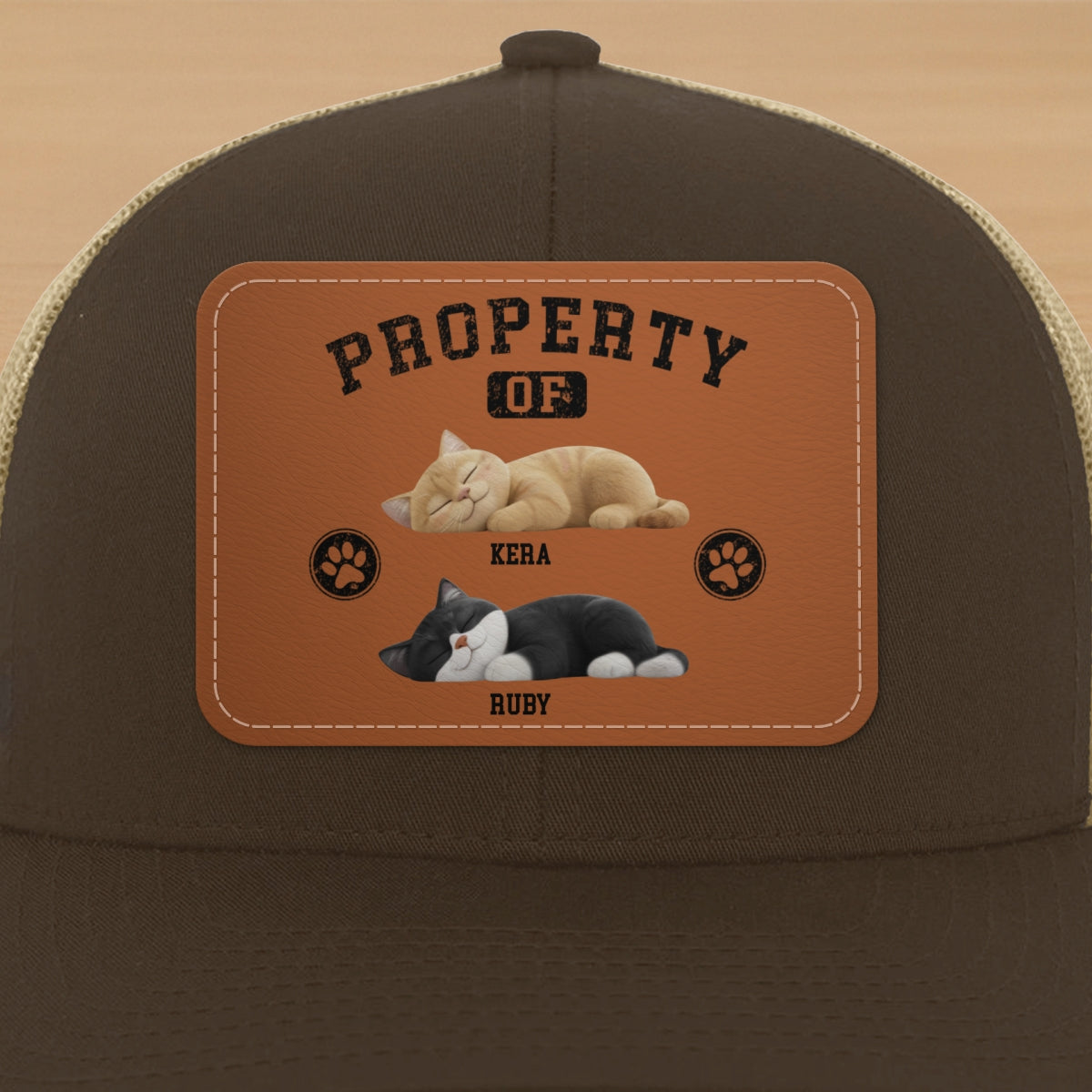 Property Of Cute Sleeping Cats Personalized Leather Patch Hat, Father's Day gift