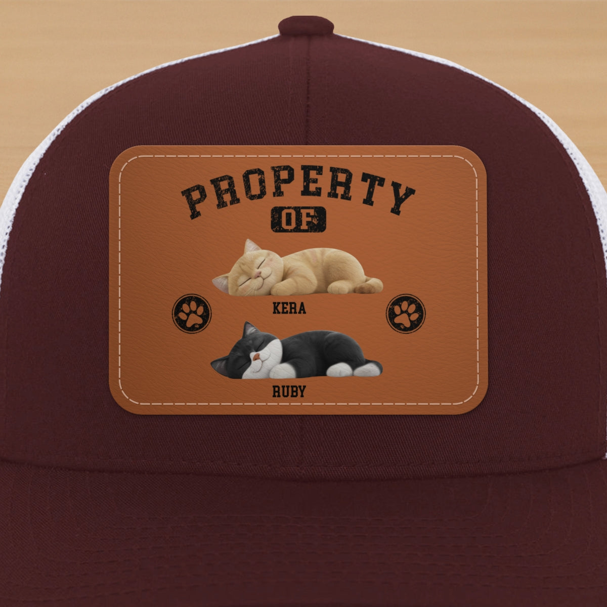 Property Of Cute Sleeping Cats Personalized Leather Patch Hat, Father's Day gift