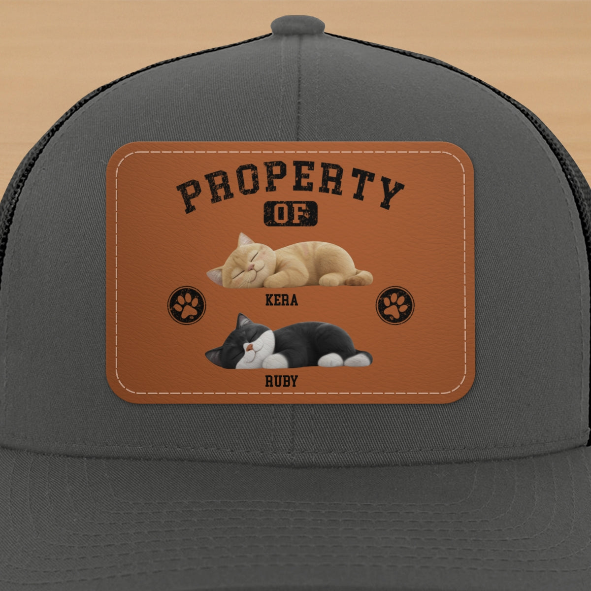 Property Of Cute Sleeping Cats Personalized Leather Patch Hat, Father's Day gift