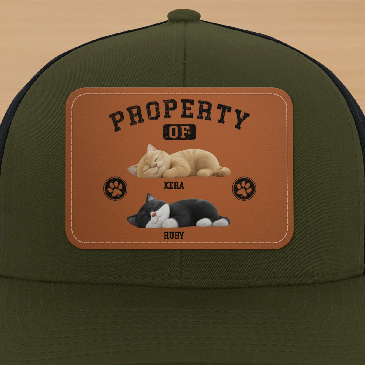 Property Of Cute Sleeping Cats Personalized Leather Patch Hat, Father's Day gift