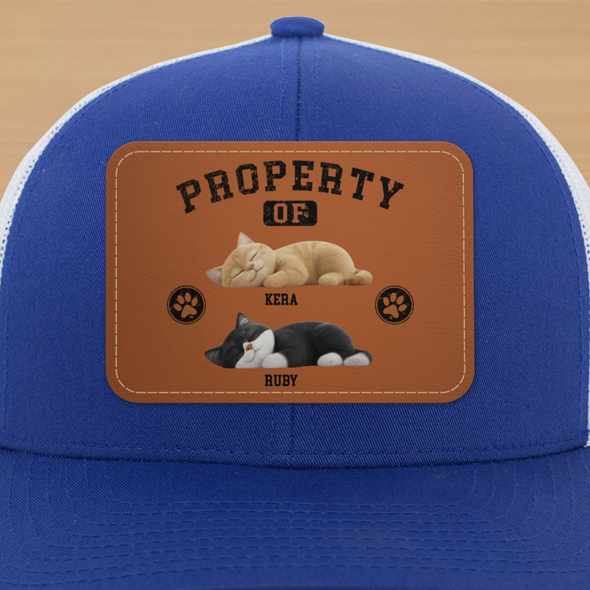 Property Of Cute Sleeping Cats Personalized Leather Patch Hat, Father's Day gift