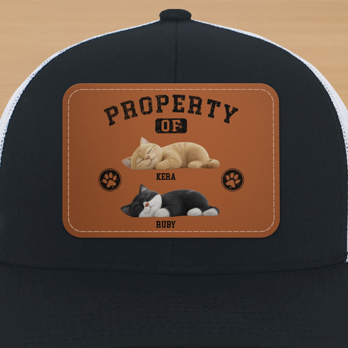 Property Of Cute Sleeping Cats Personalized Leather Patch Hat, Father's Day gift