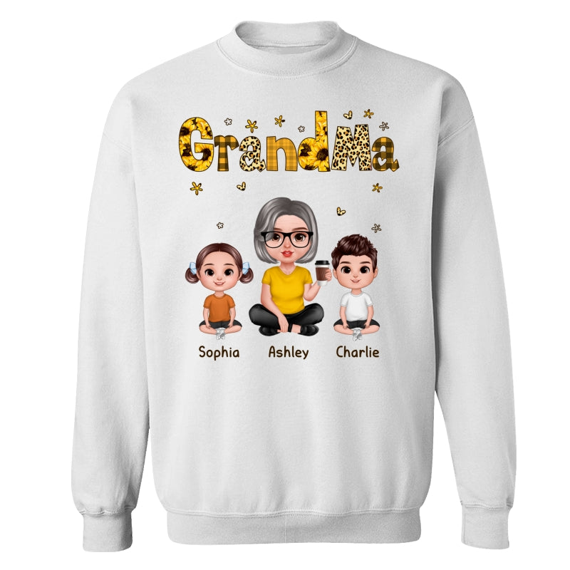 Realistic Grandma Grandkids Yellow Pattern Personalized Shirt